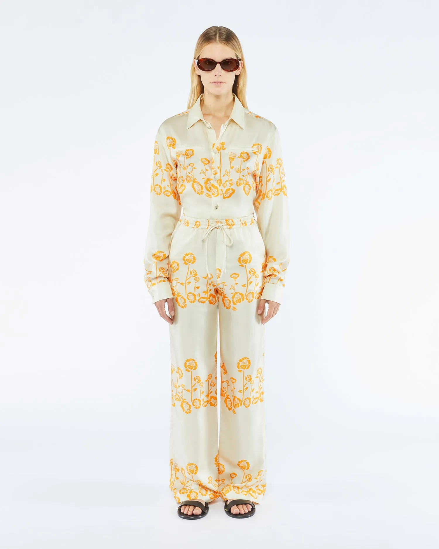 Jarine - Sale Printed Twill Silk Pants - Blockwood Floral