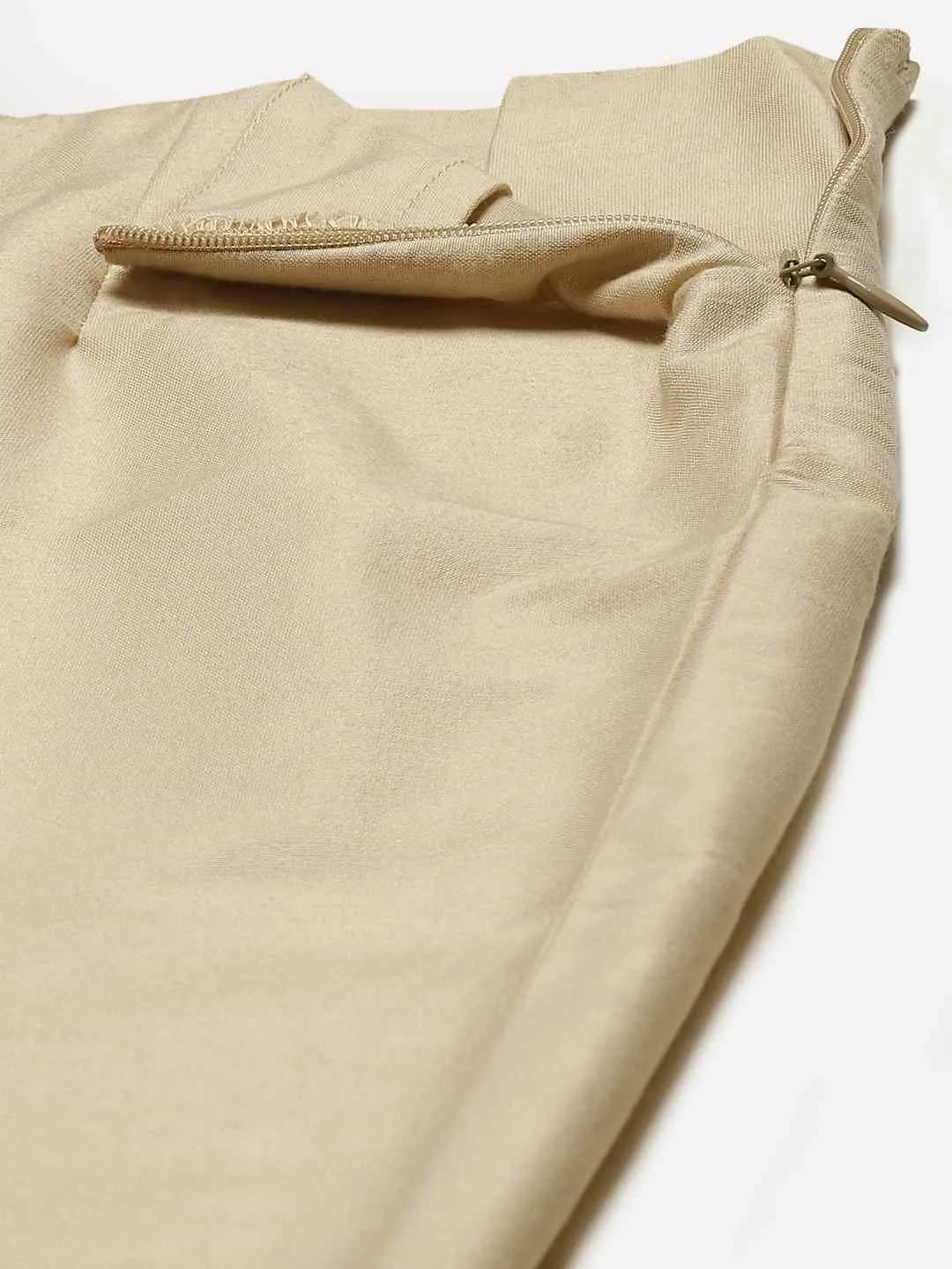 Juniper Sand Grey Solid Poly Silk Slim Fit Pants.