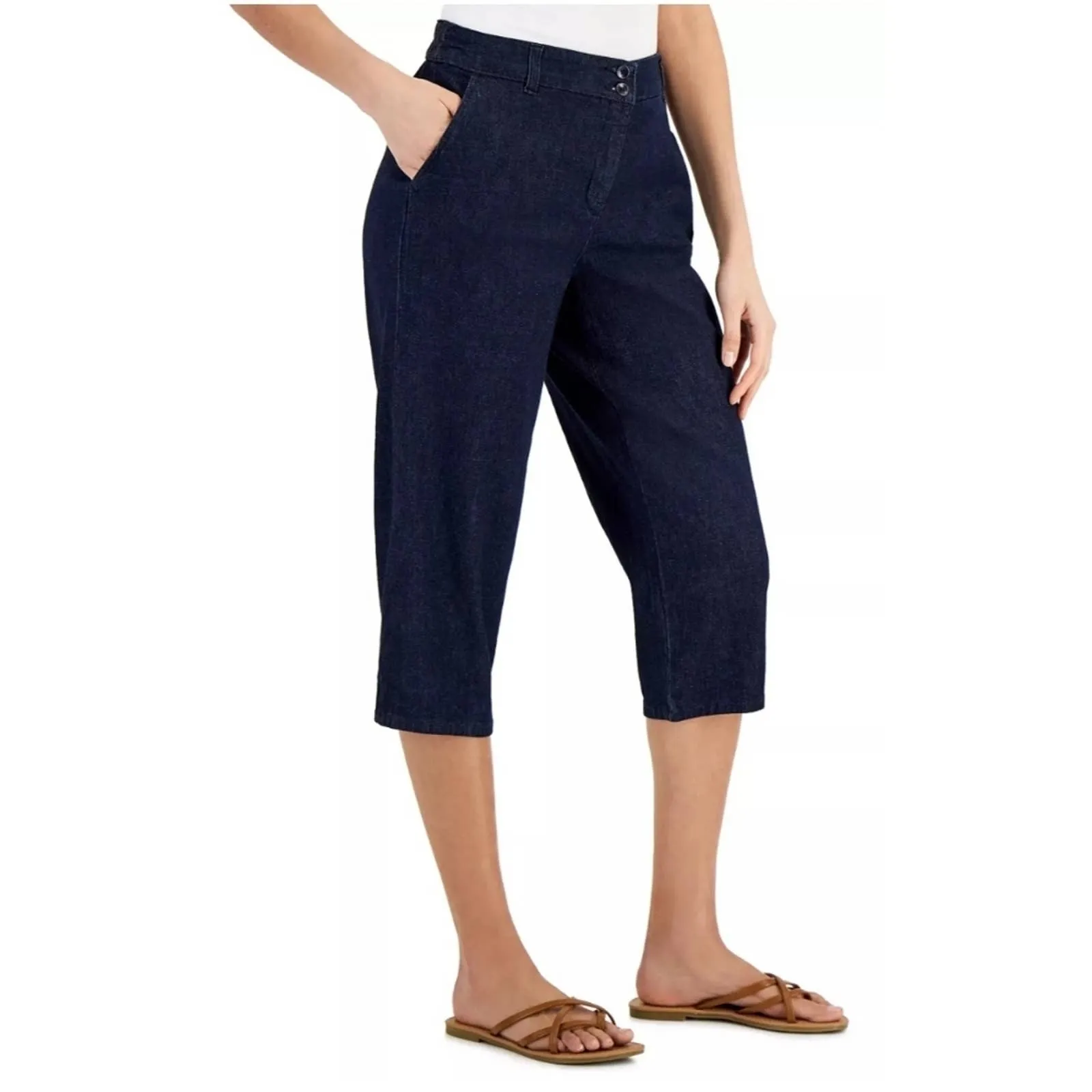 Karen Scott Comfort-Waist Denim Capri Pants