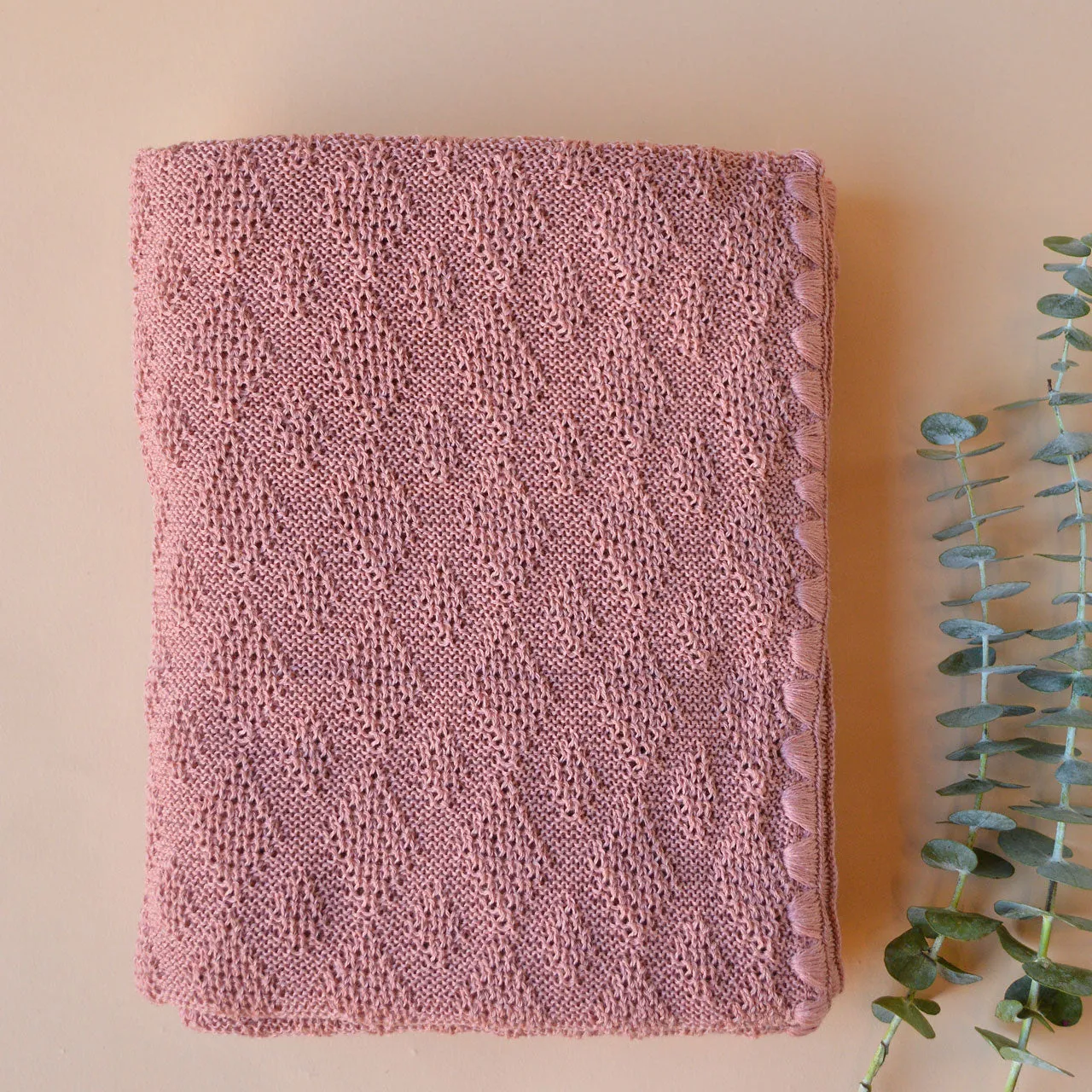 Knitted Baby Blanket in Organic Merino Wool - Rose (100x80cm)