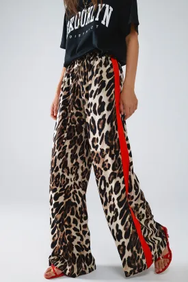 Leopard Straight Pants With Red Stripes