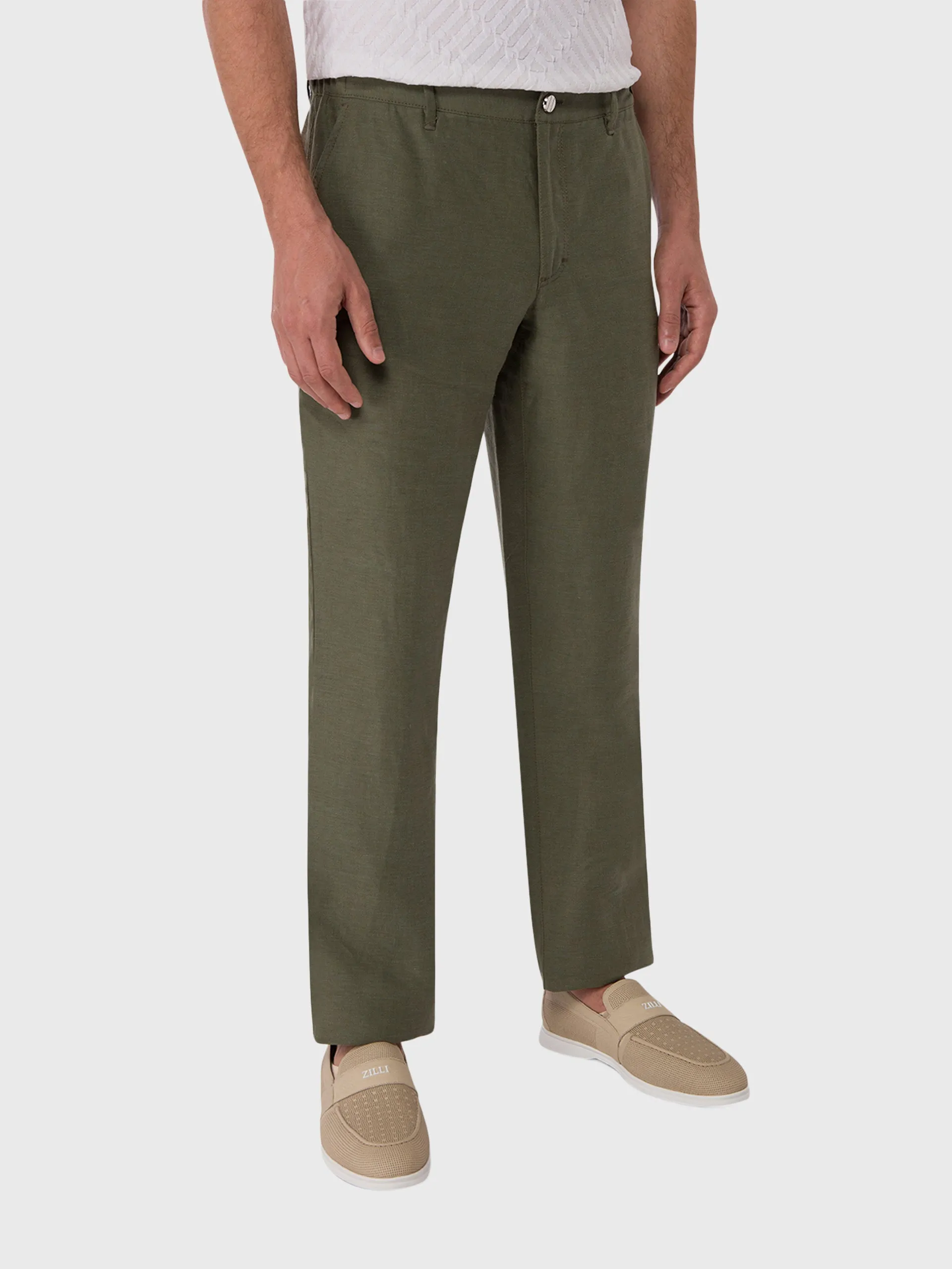 Linen and Silk Slim Fit Pants