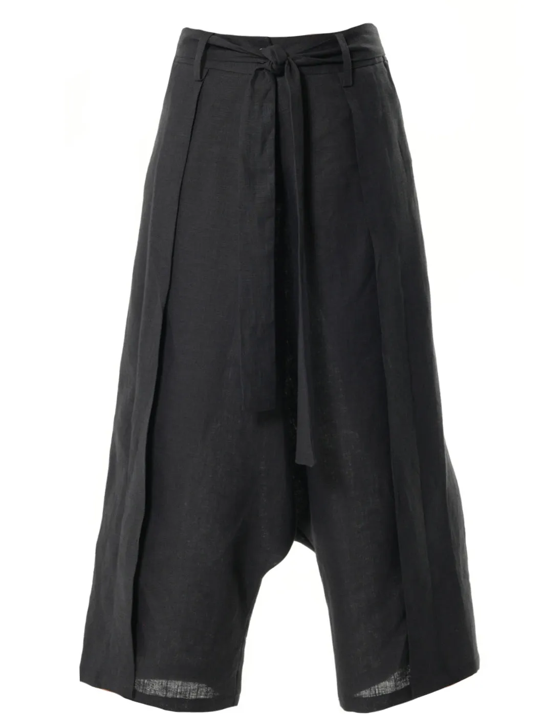 Linen Drop-Crotch Pants In Black