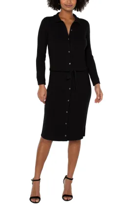 Liverpool Button Front Long Sleeve Knit Shirt Dress (Black)