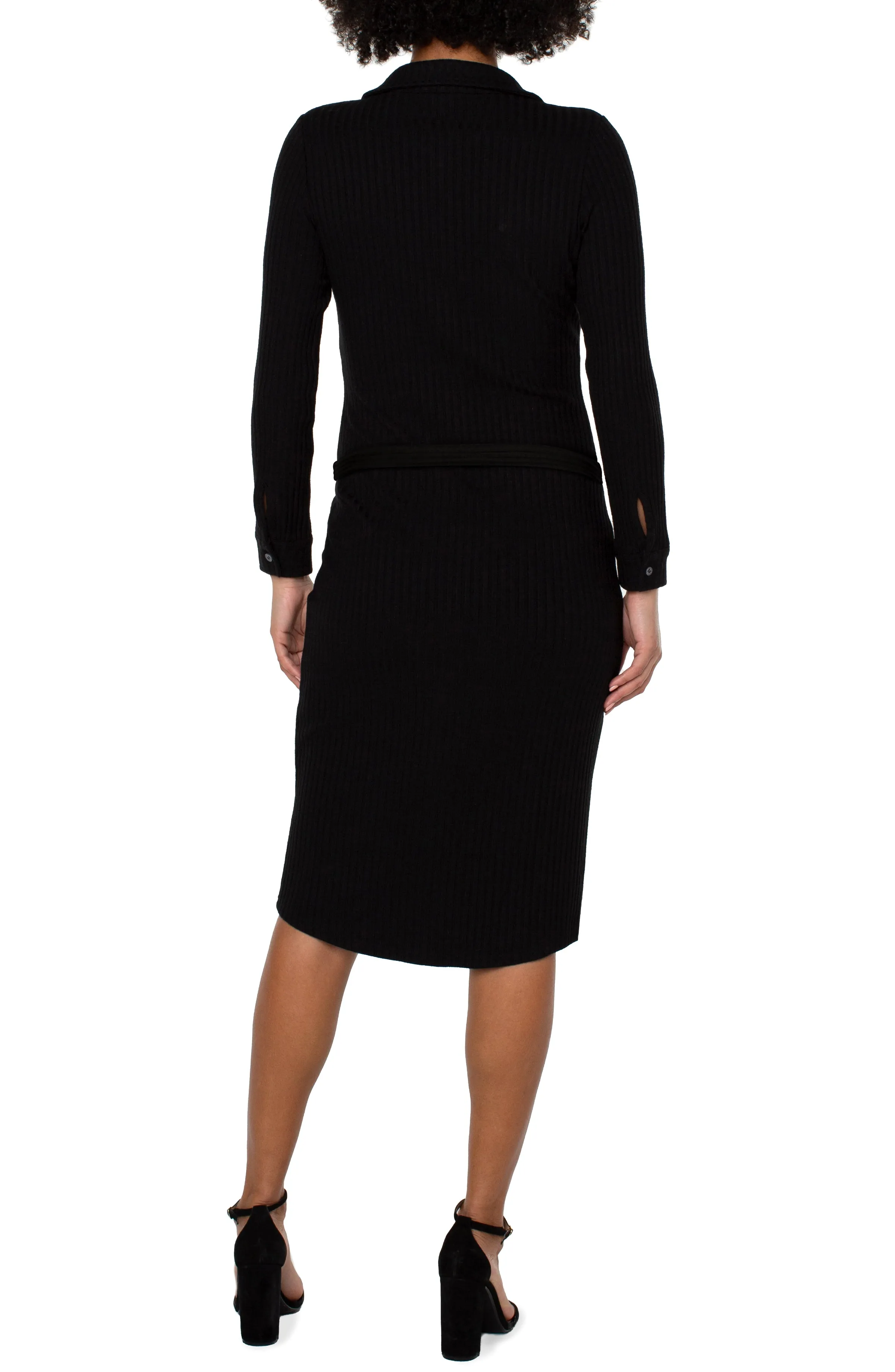 Liverpool Button Front Long Sleeve Knit Shirt Dress (Black)