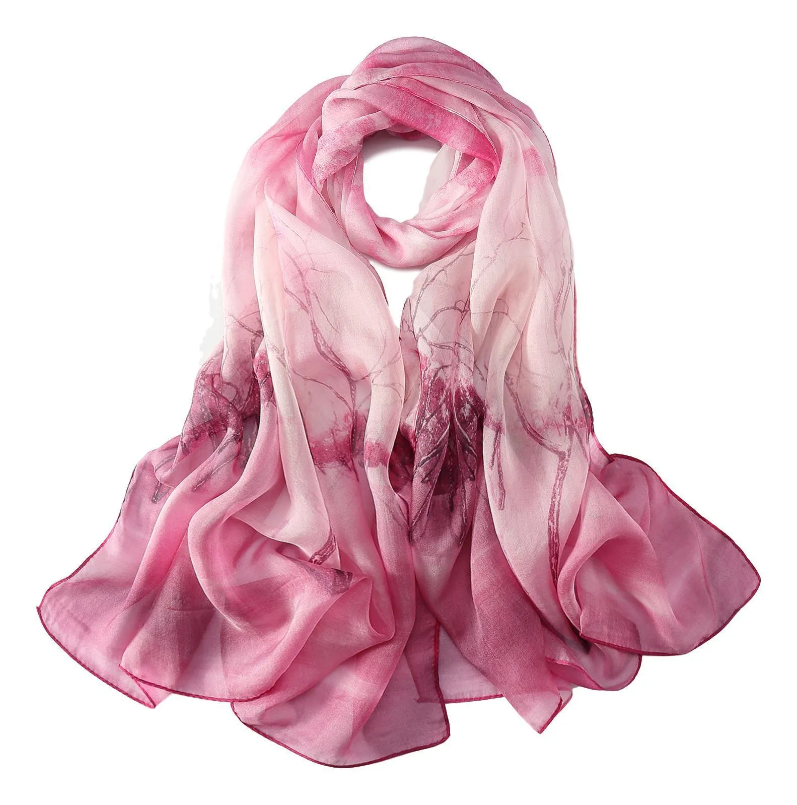 Long Silk Chiffon Scarf Fuschia Theme Floral Print SCH308