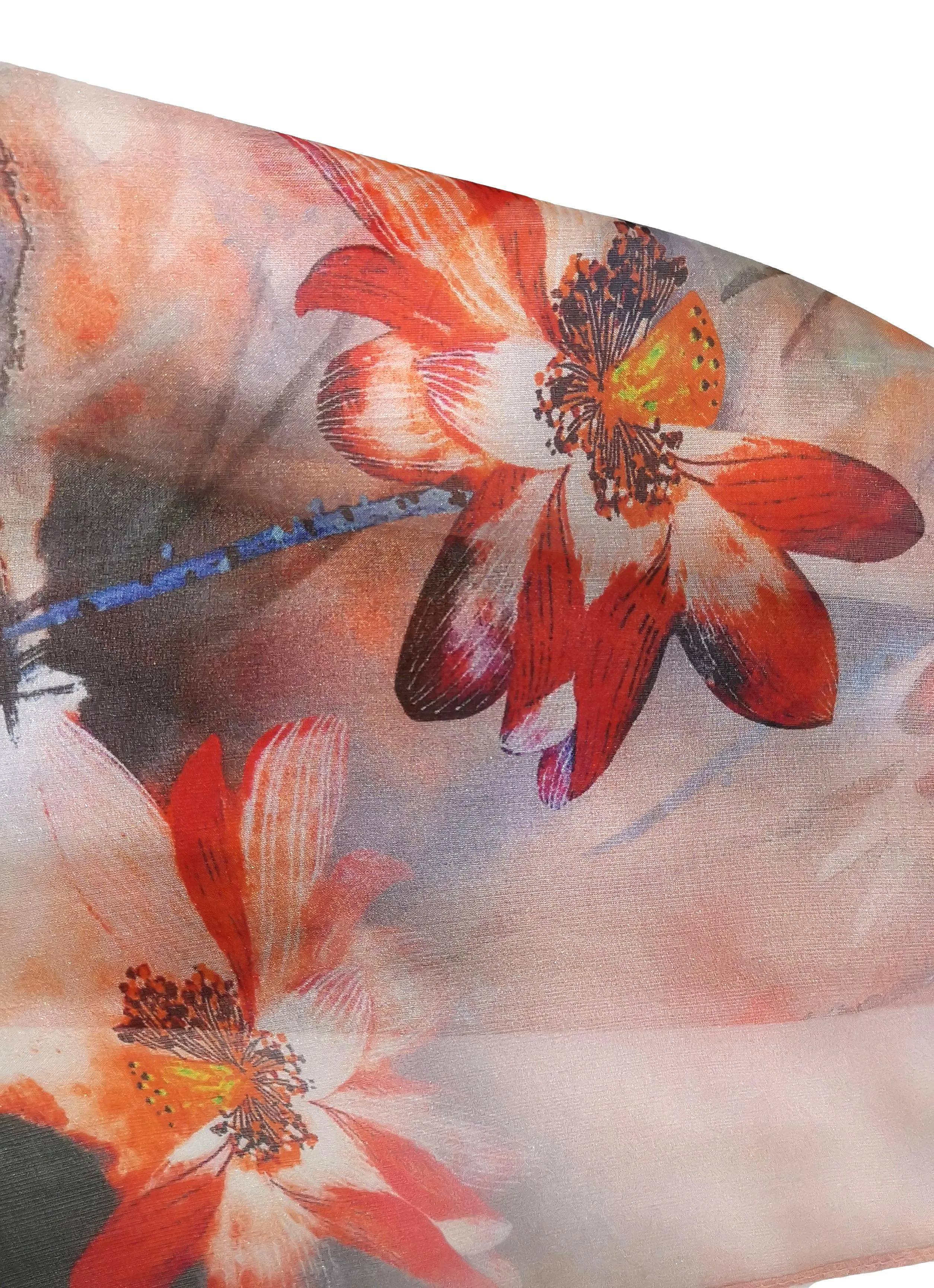 Long Silk Chiffon Scarf Pink and Blue Floral Print SCH319