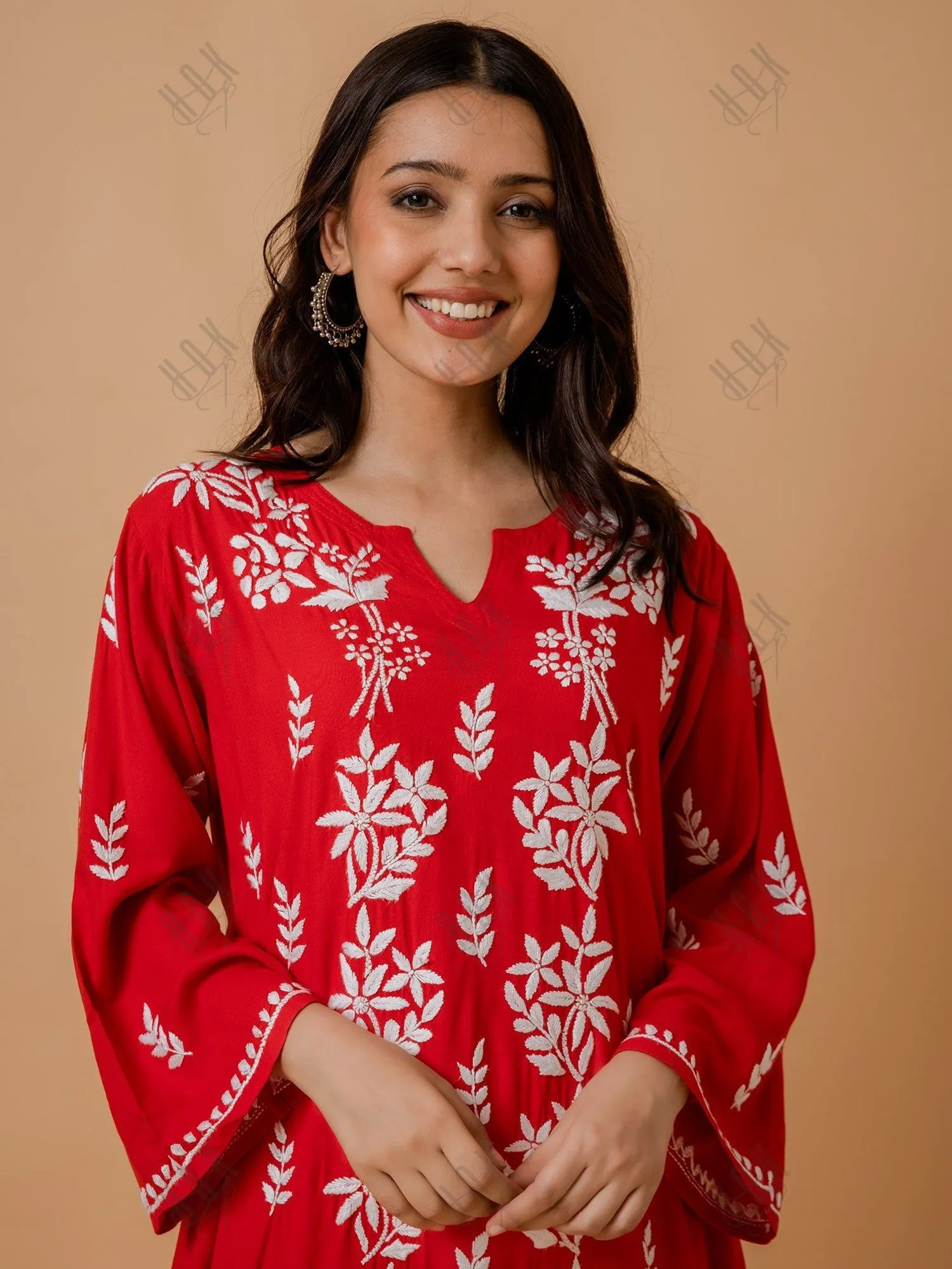 Mahima in Fizaa Rayon Cotton Chikankari Kurta - Red