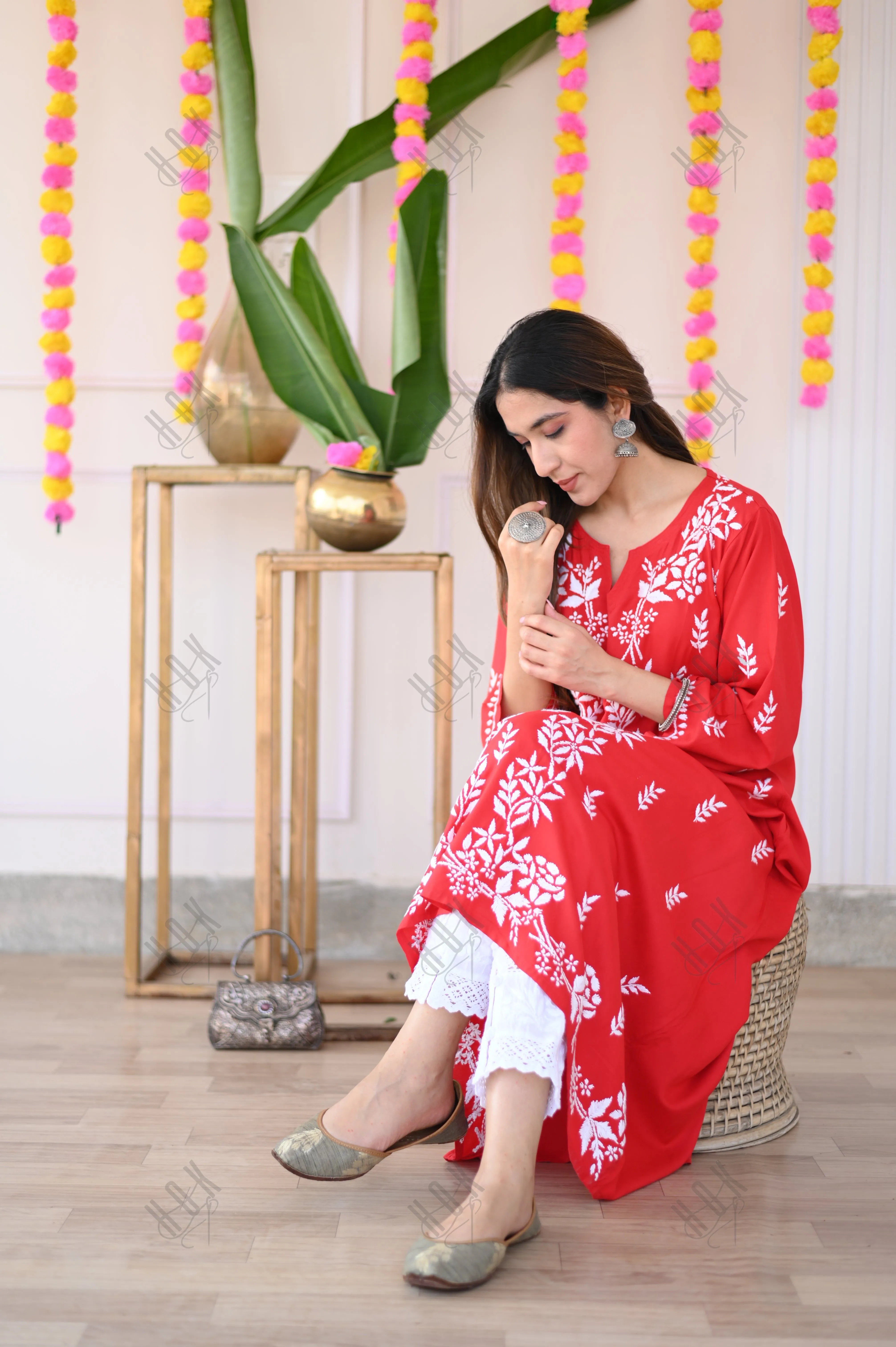 Mahima in Fizaa Rayon Cotton Chikankari Kurta - Red