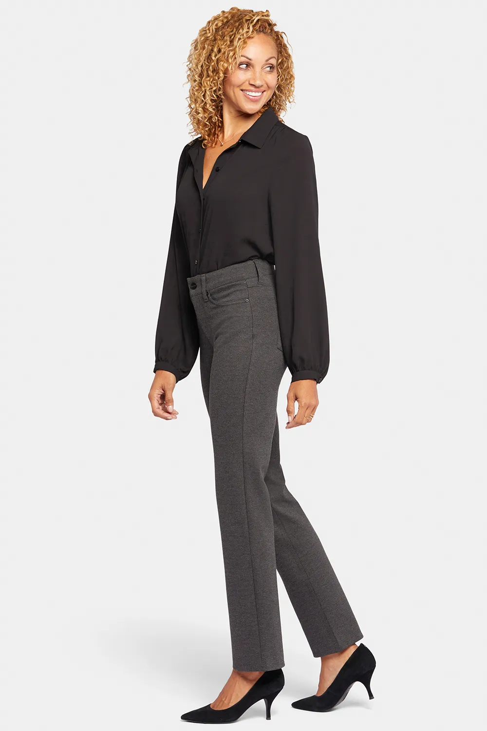 Marilyn Straight Pants In Petite - Charcoal Heathered