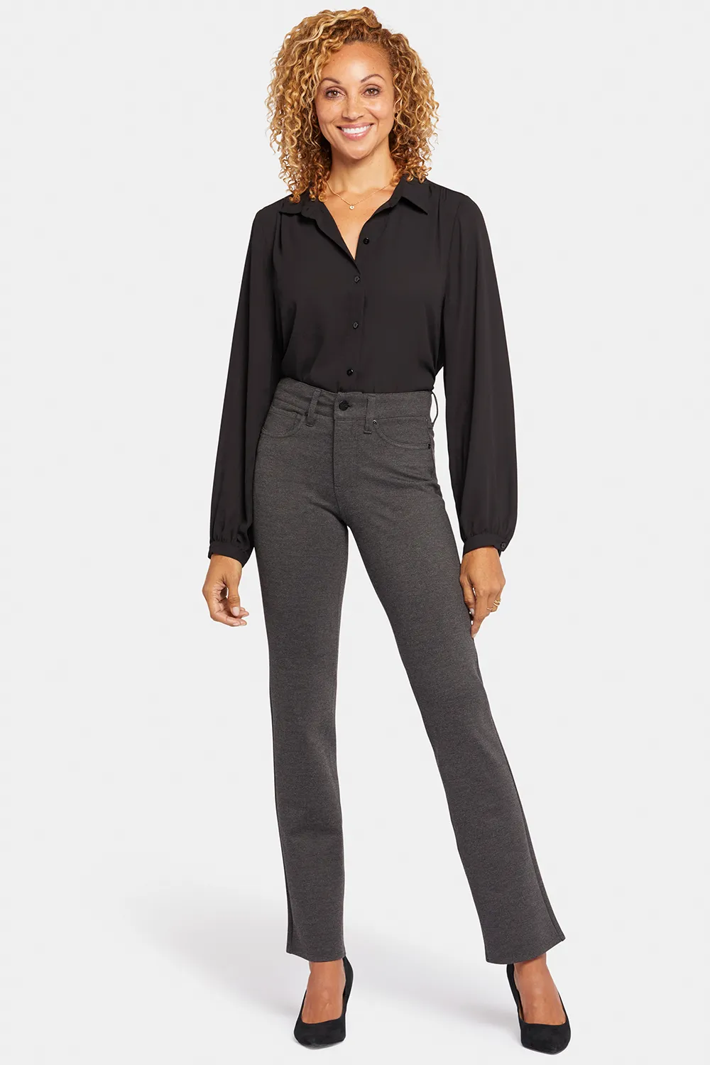 Marilyn Straight Pants In Petite - Charcoal Heathered