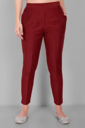 Maroon Cotton Silk Pant with Pockets