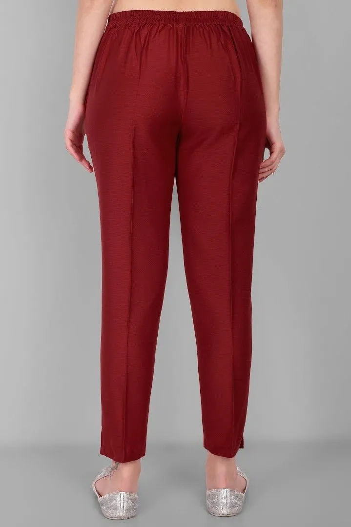 Maroon Cotton Silk Pant with Pockets