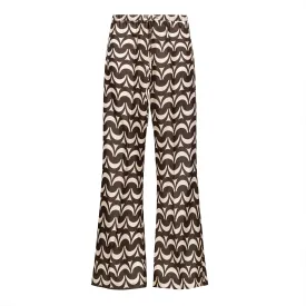 Maya Printed Silk Wide Leg Pant - Brown   Cream