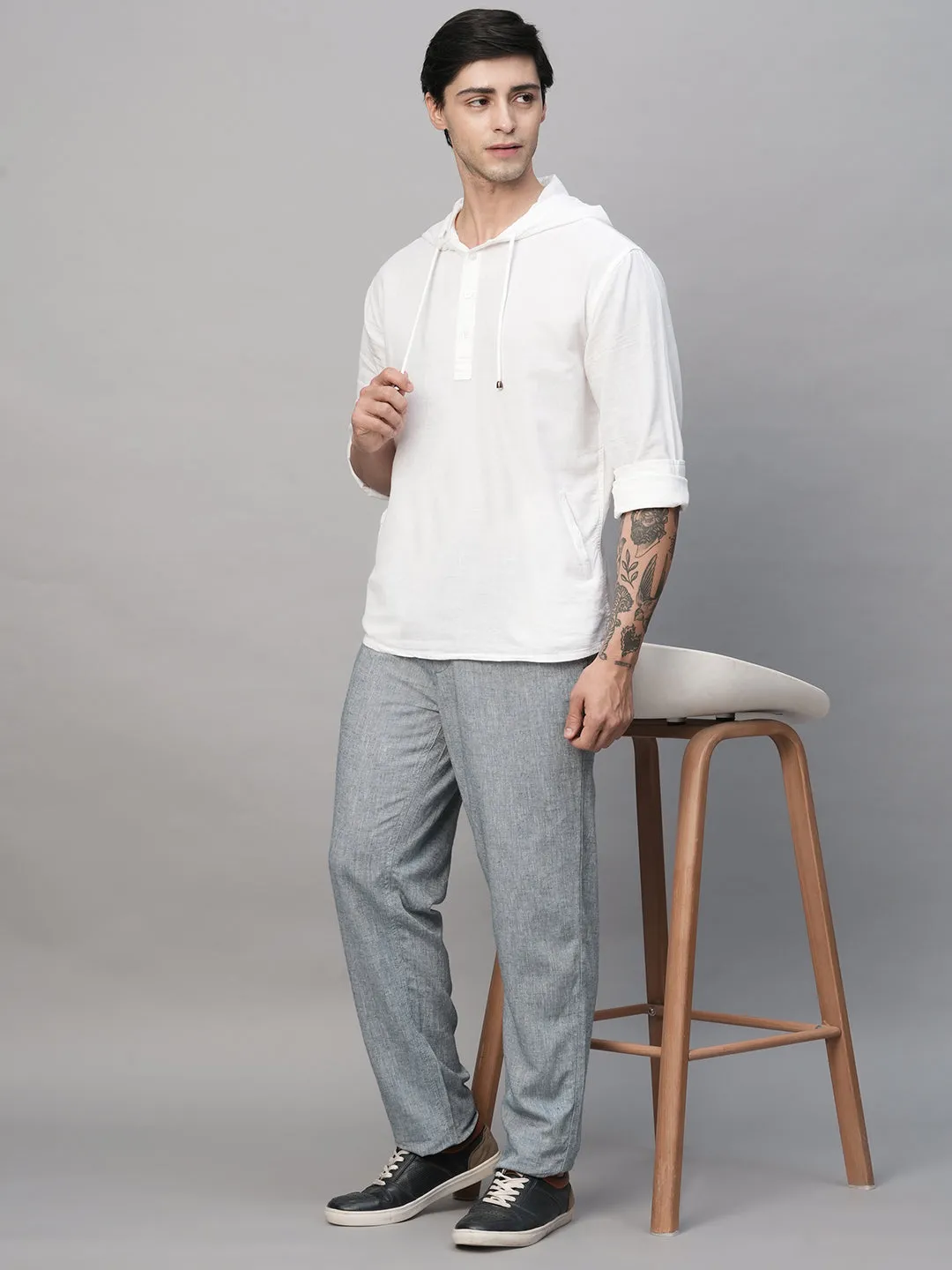 Men's Blue Linen Viscose Regular Fit Pant