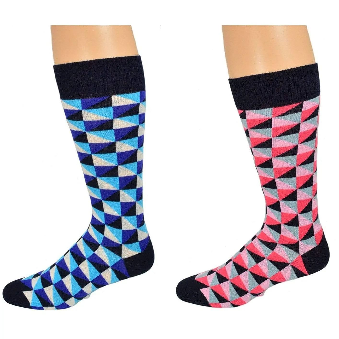 Men's Dress Casual 2 Pair Pack Combed Cotton Crew  Geometric Pattern Socks