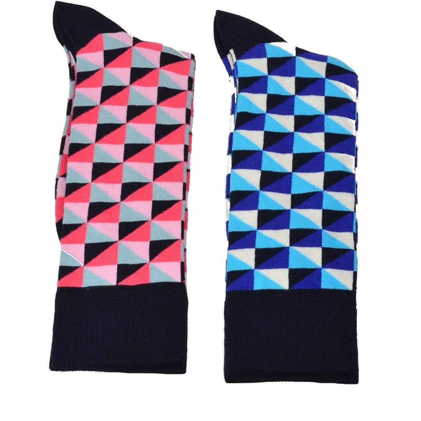 Men's Dress Casual 2 Pair Pack Combed Cotton Crew  Geometric Pattern Socks