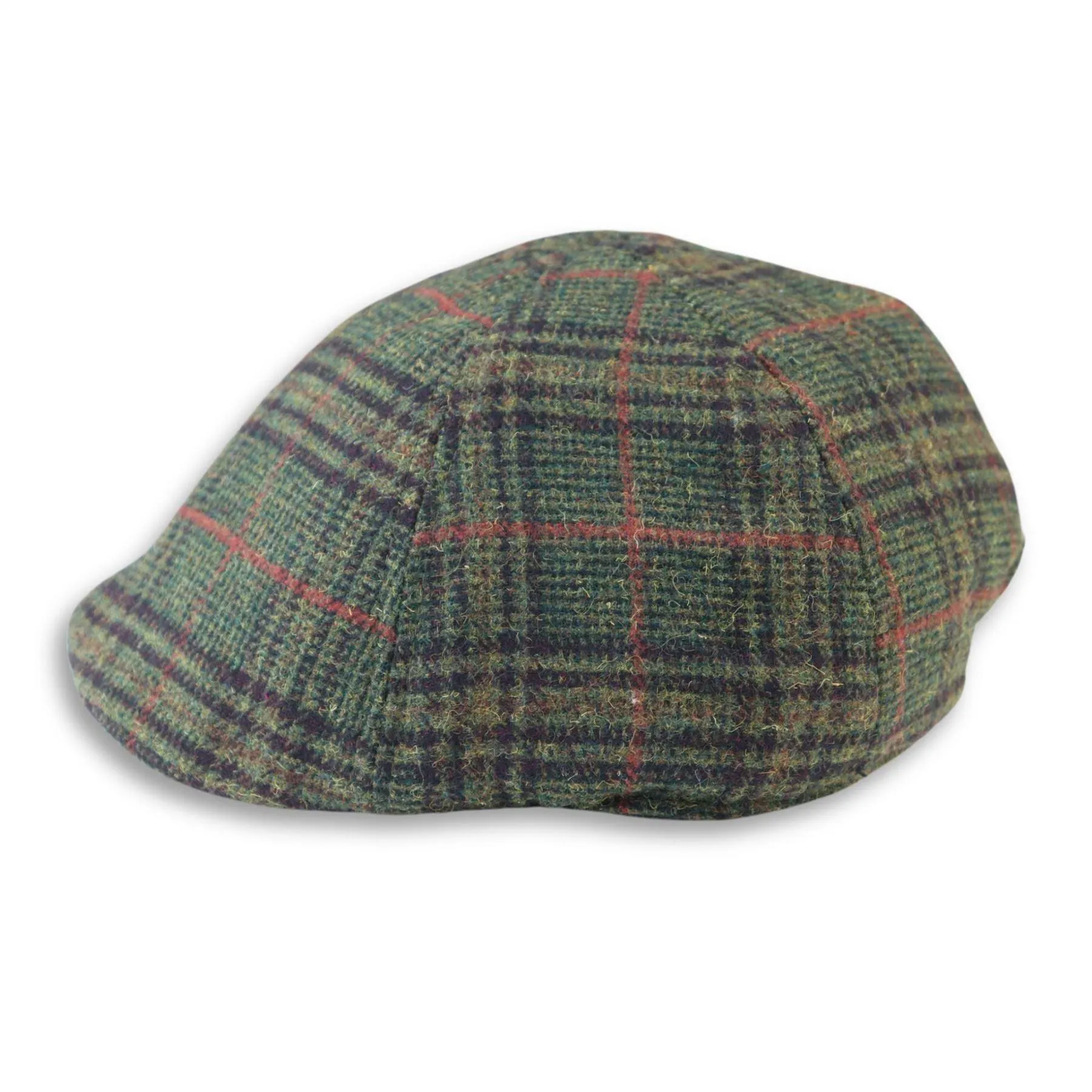 Men's Duckbill Cap Wool Blend Tweed Olive Green Check Gatsby Peaked Ivy 6 Panel Hat