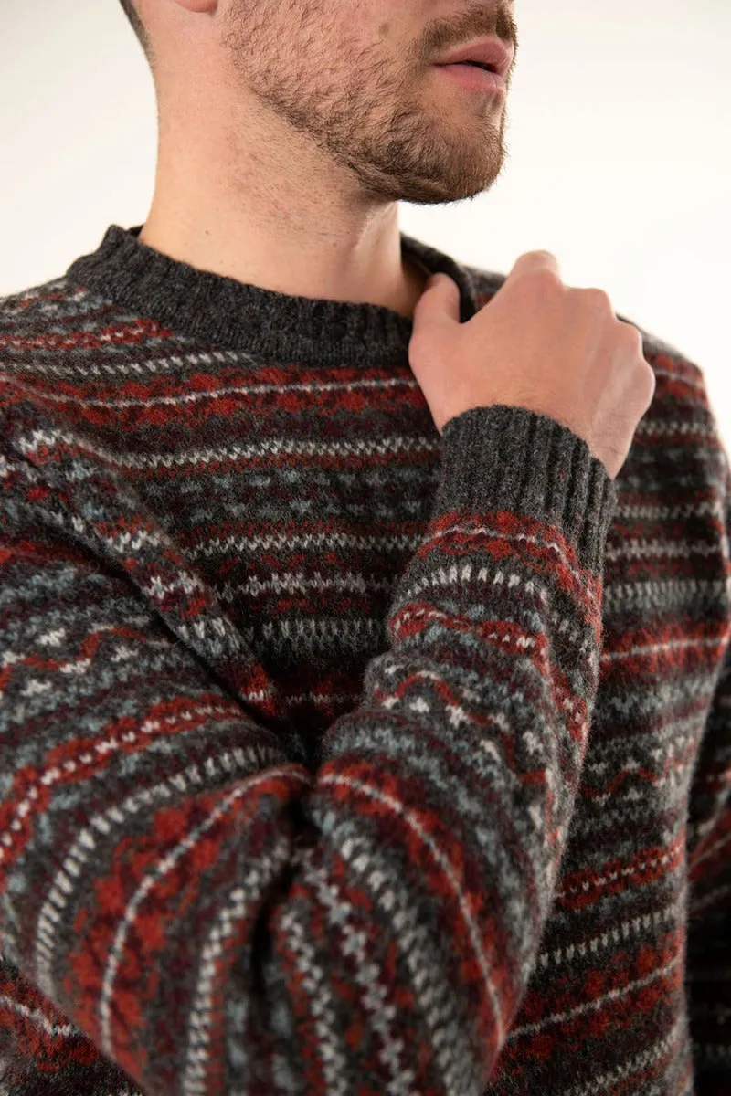 Mens Fair isle Kinnaird Jumper - Dark Grey