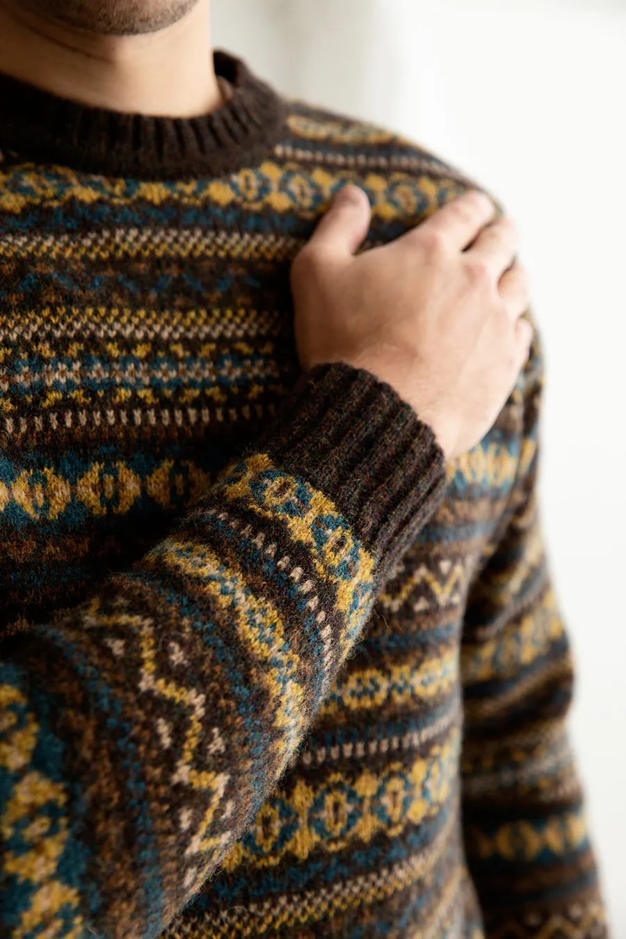 Mens Fair isle Kinnaird Jumper - Olive Brown