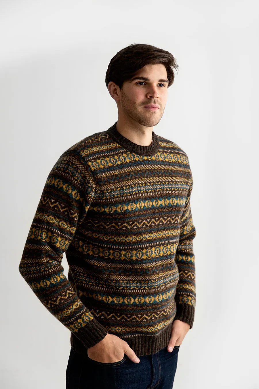 Mens Fair isle Kinnaird Jumper - Olive Brown