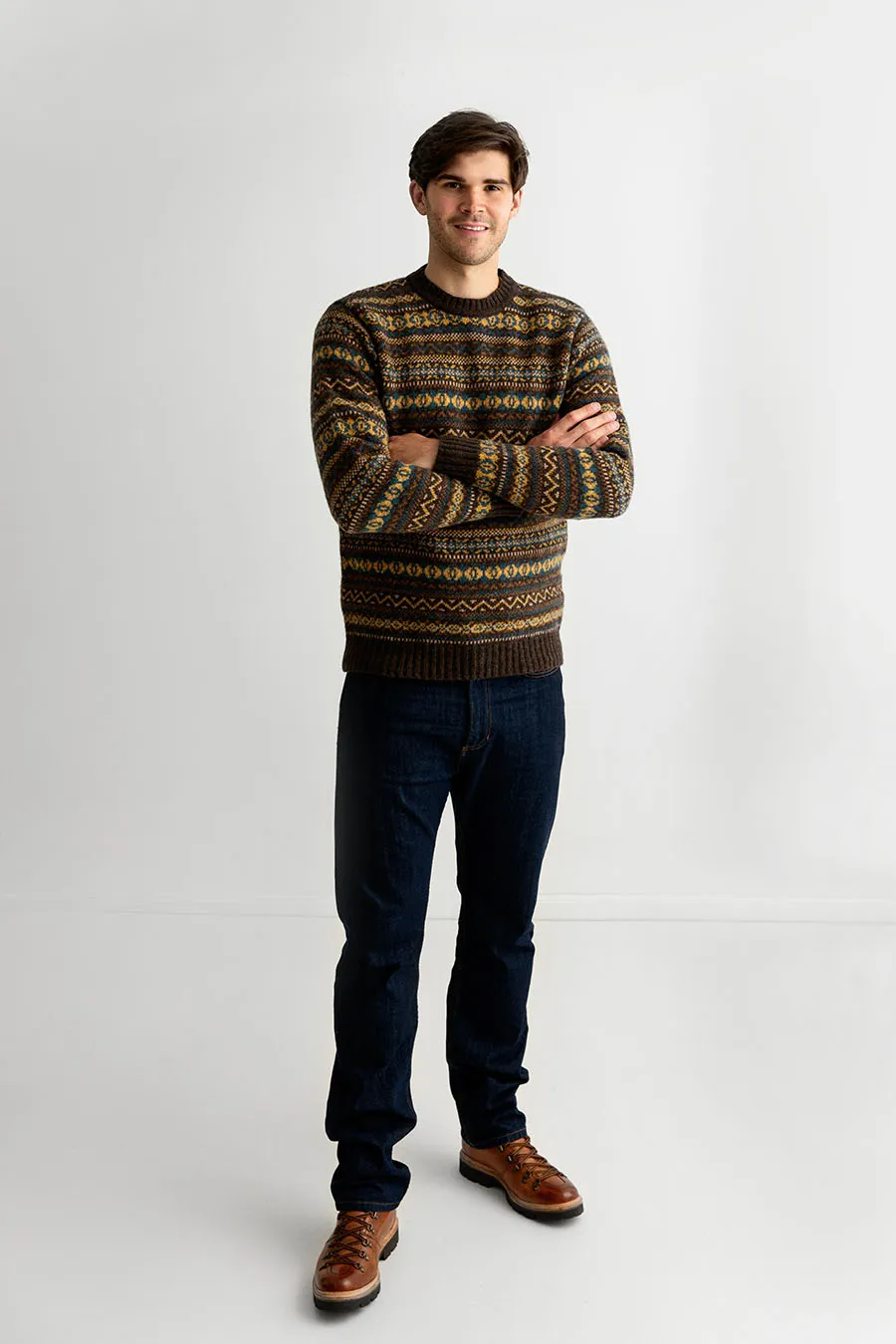 Mens Fair isle Kinnaird Jumper - Olive Brown