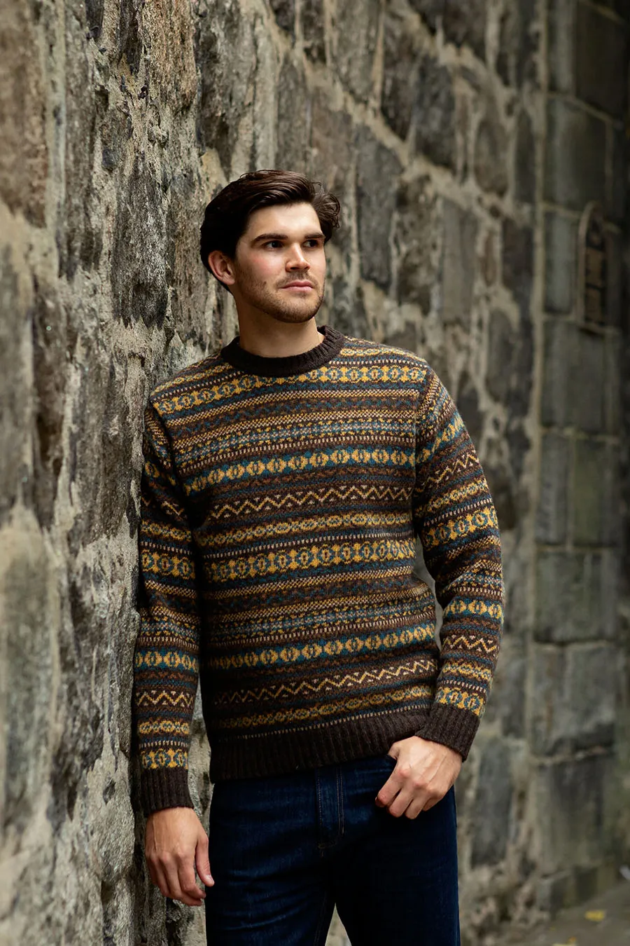 Mens Fair isle Kinnaird Jumper - Olive Brown