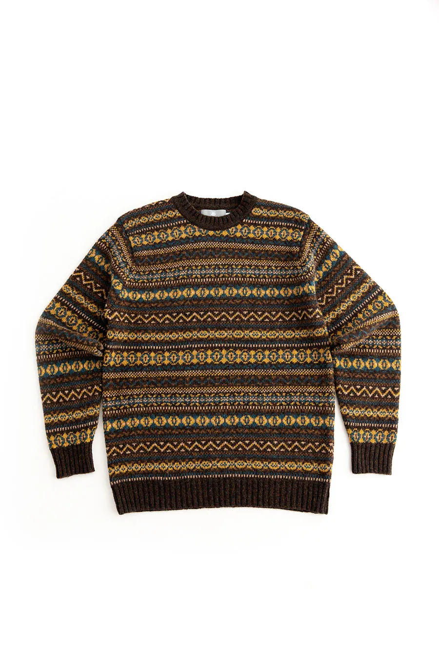 Mens Fair isle Kinnaird Jumper - Olive Brown