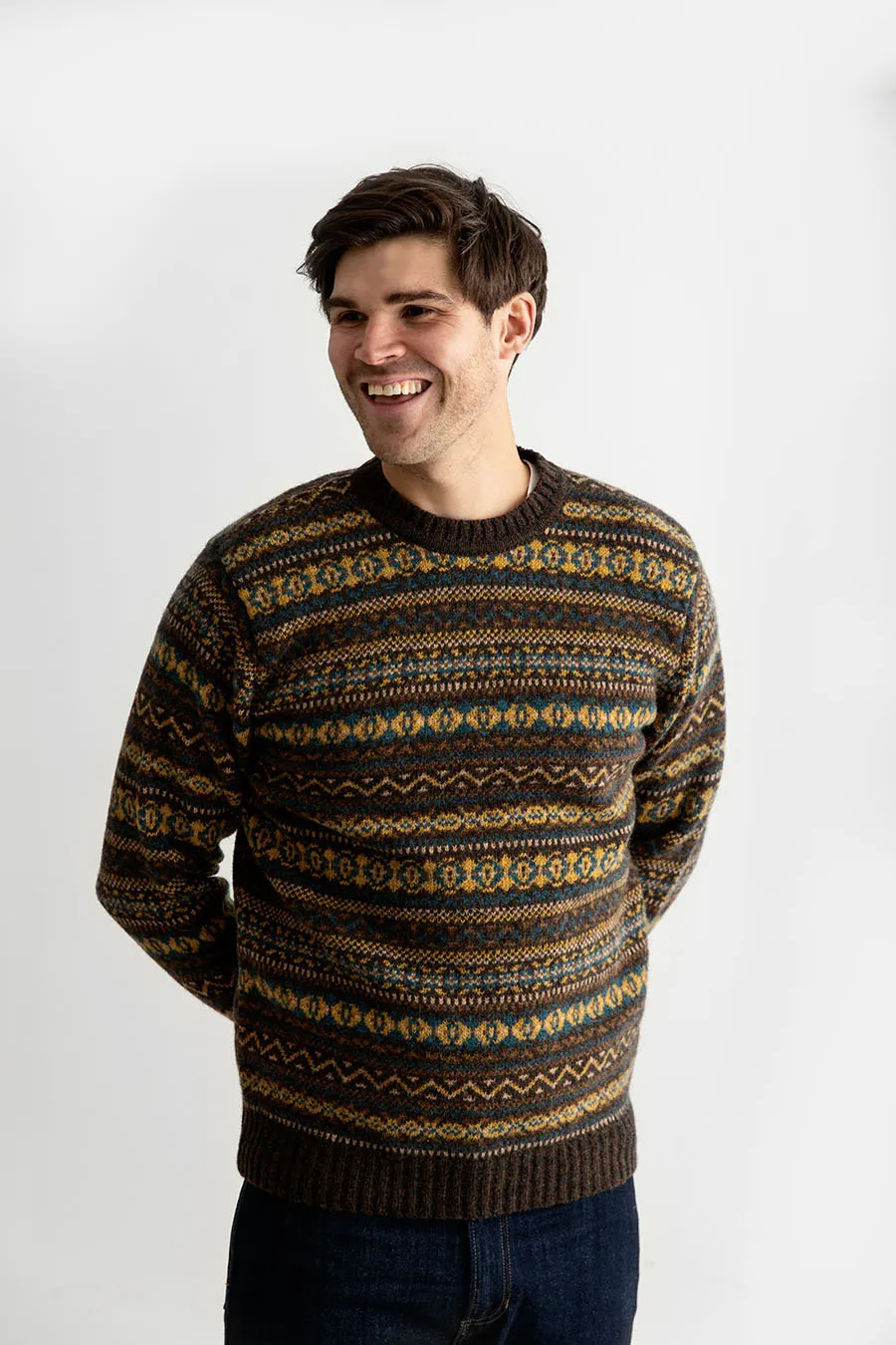 Mens Fair isle Kinnaird Jumper - Olive Brown