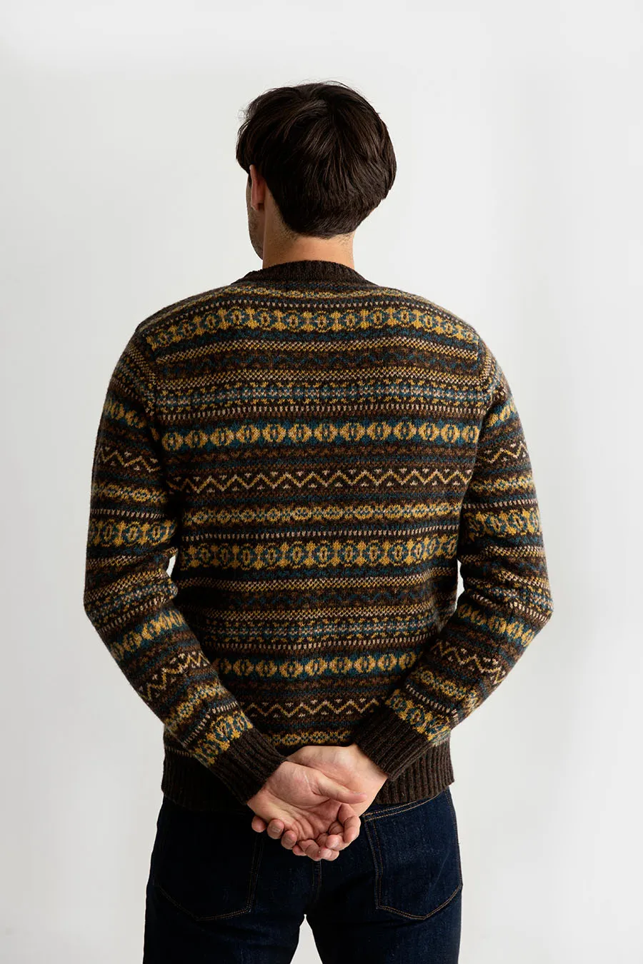 Mens Fair isle Kinnaird Jumper - Olive Brown