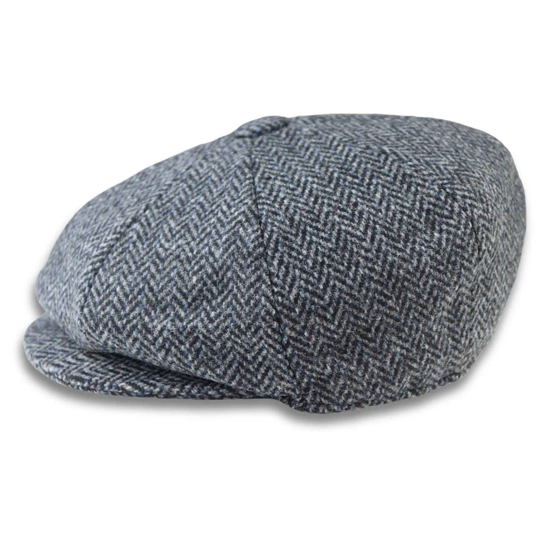 Men's Flat Cap Wool Blend Tweed Herringbone Grey Newsboy Baker Boy 8 Panel Hat