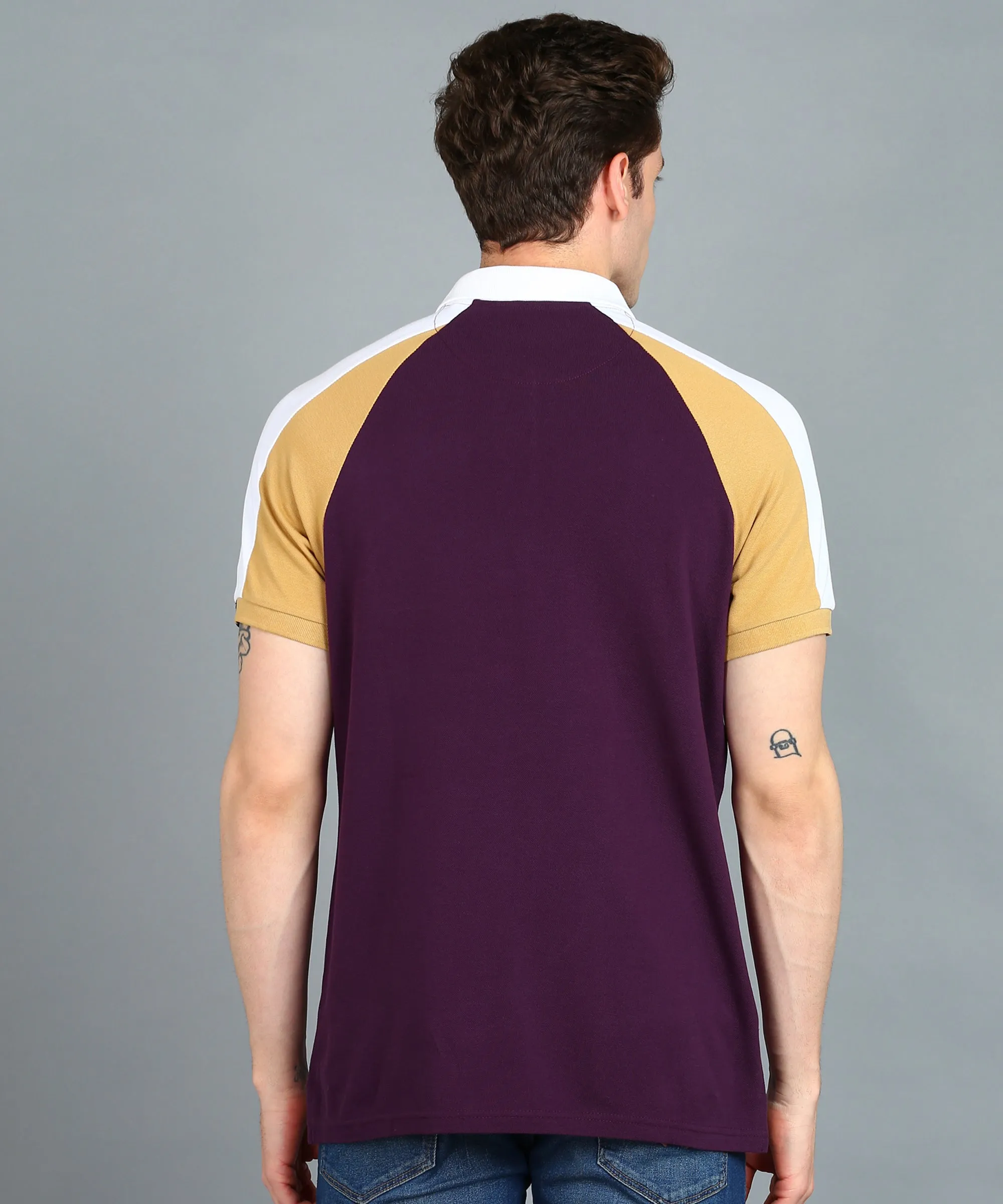 Men's Purple, White, Khaki Colour-Block Slim Fit Half Sleeve Cotton Polo T-Shirt