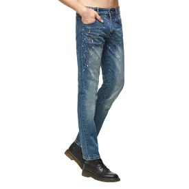 Mens Spray Distressed Blue Jeans