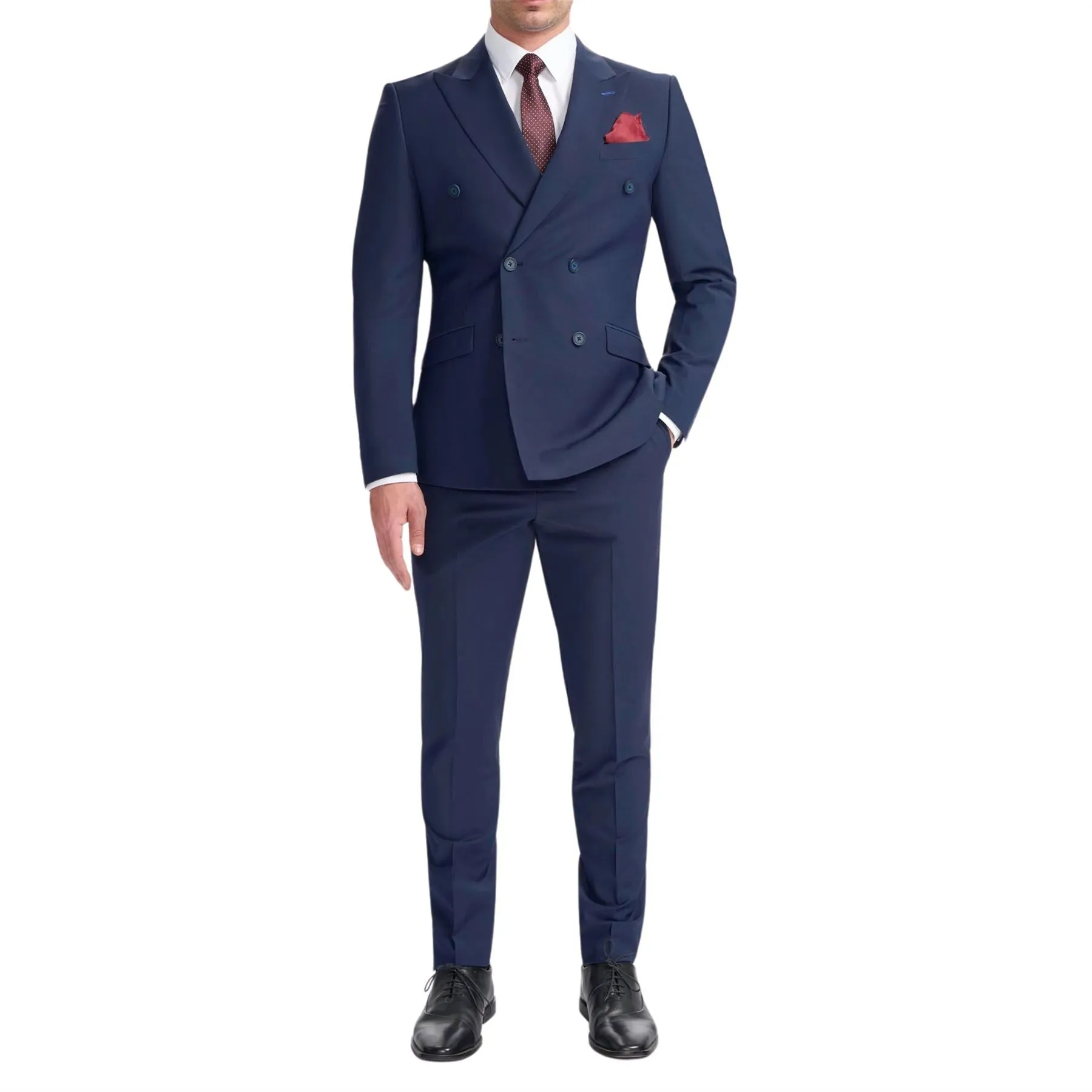 Men's Suit Navy Blue 2 Piece Double Breasted Tailored Fit Formal Wedding Dress