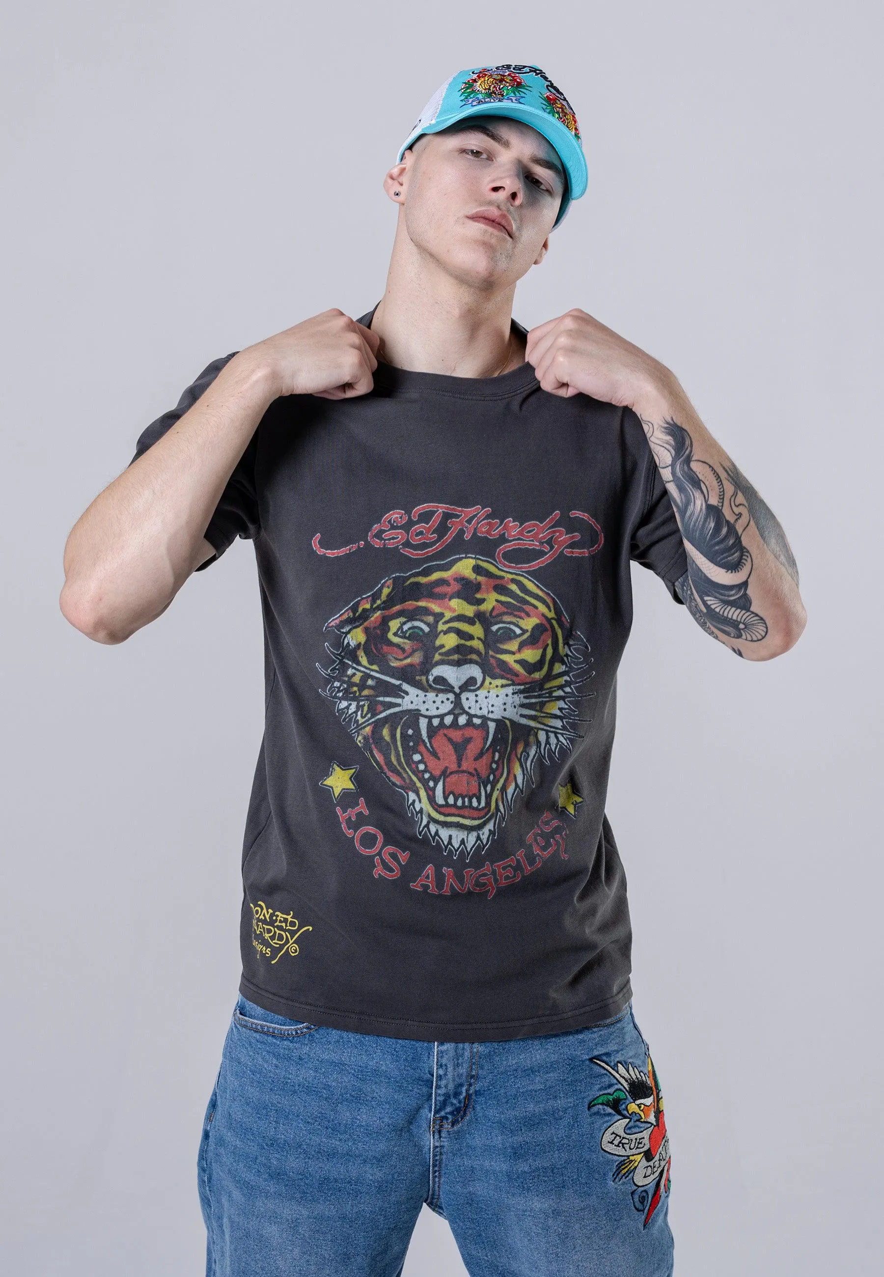 Mens Tiger-Vintage Roar T-Shirt - Black