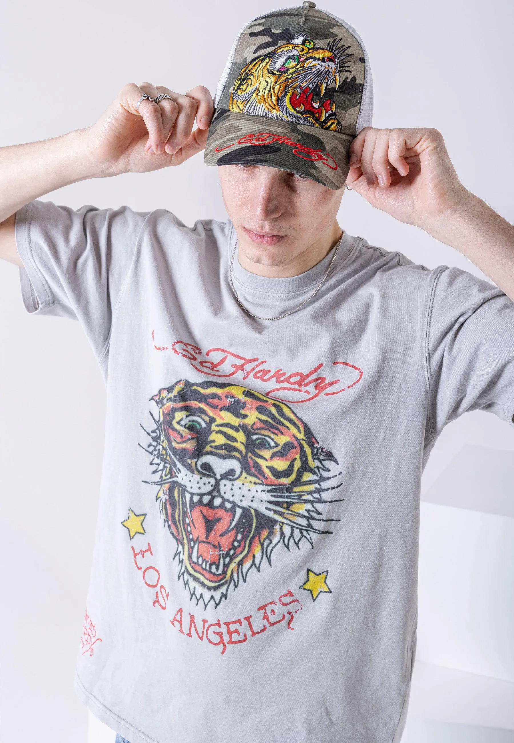 Mens Tiger-Vintage Roar T-Shirt - Grey