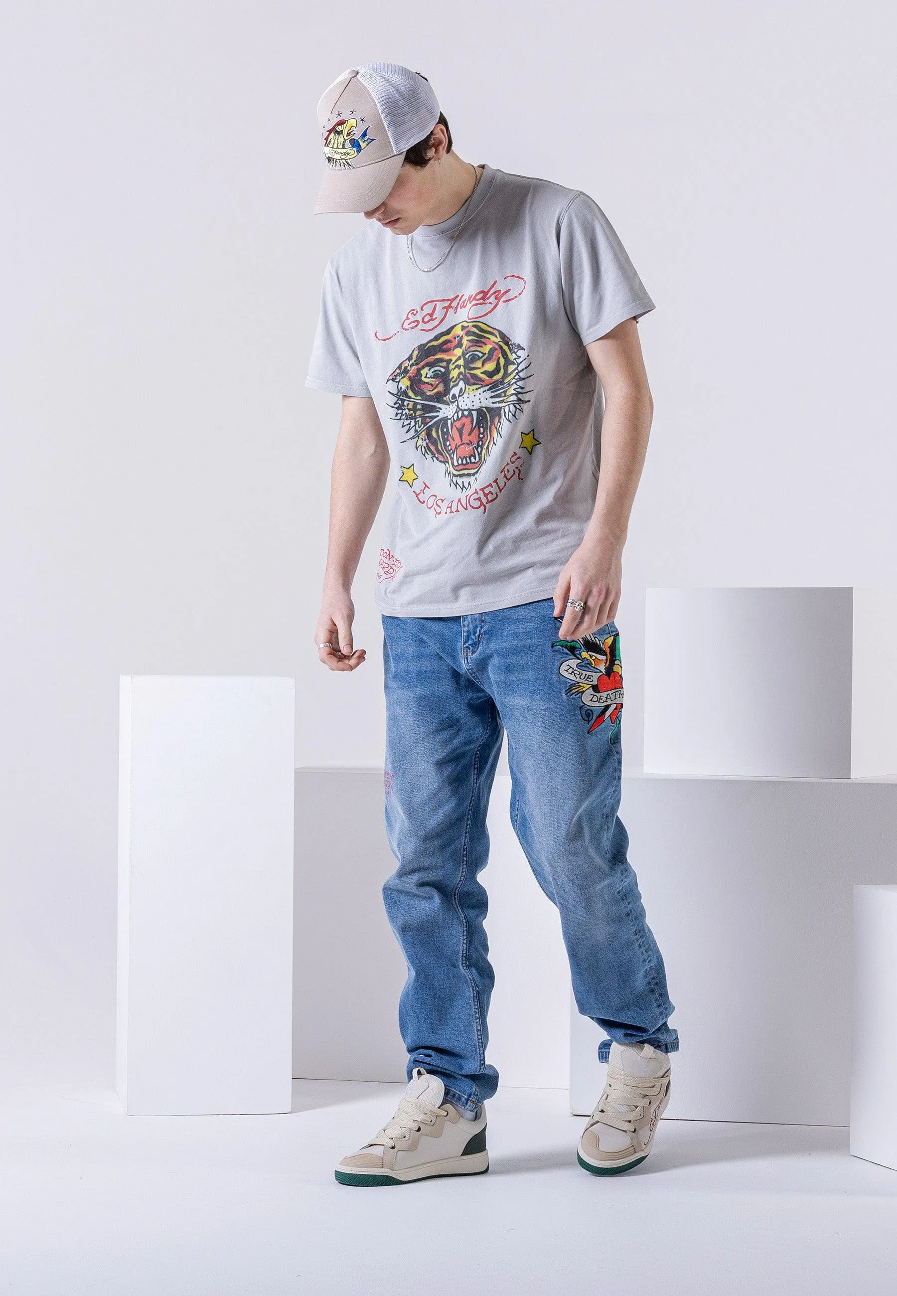 Mens Tiger-Vintage Roar T-Shirt - Grey