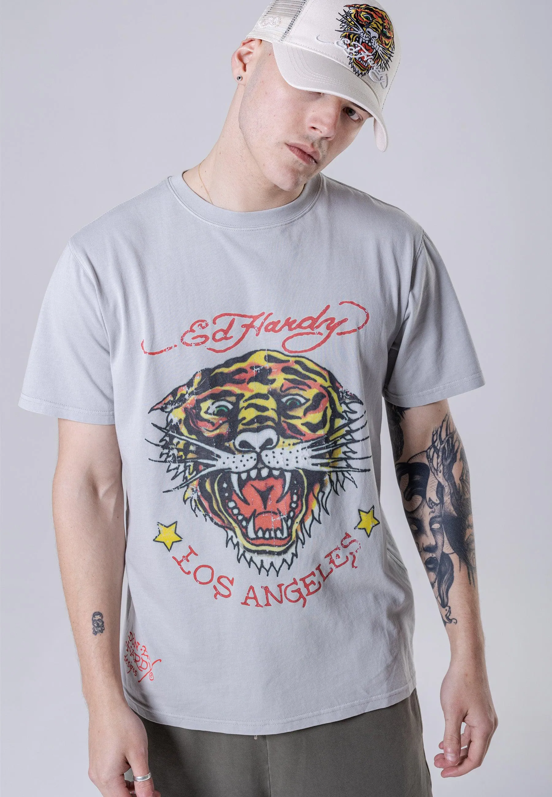 Mens Tiger-Vintage Roar T-Shirt - Grey