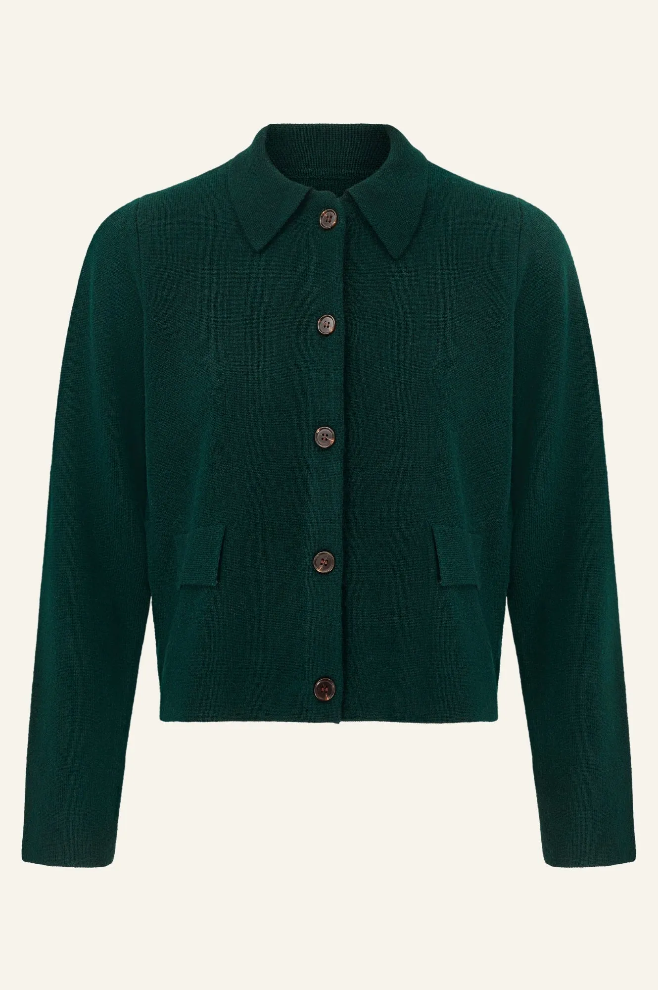 Merino Wool Collared Cardigan | Green