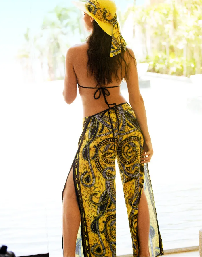 Mulan Silk Pants Yellow-Blue