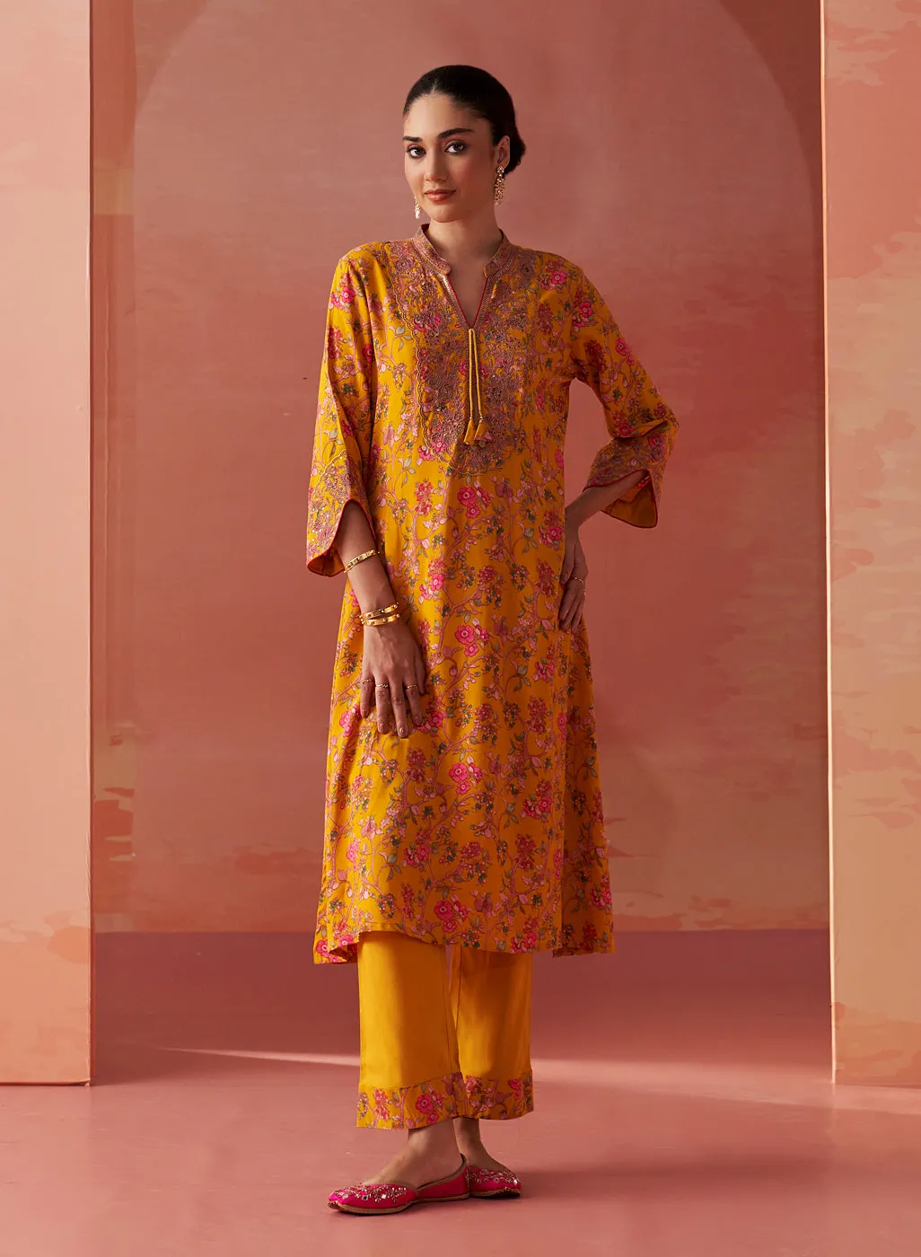 Nitara Mustard Printed Rayon Co-ord Set