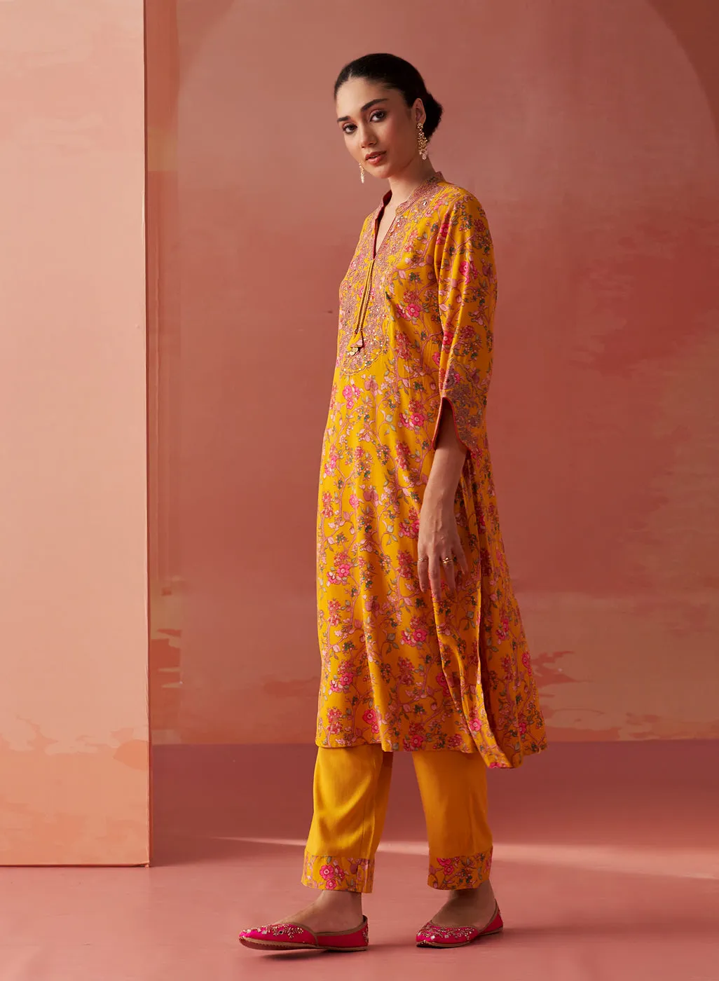 Nitara Mustard Printed Rayon Co-ord Set