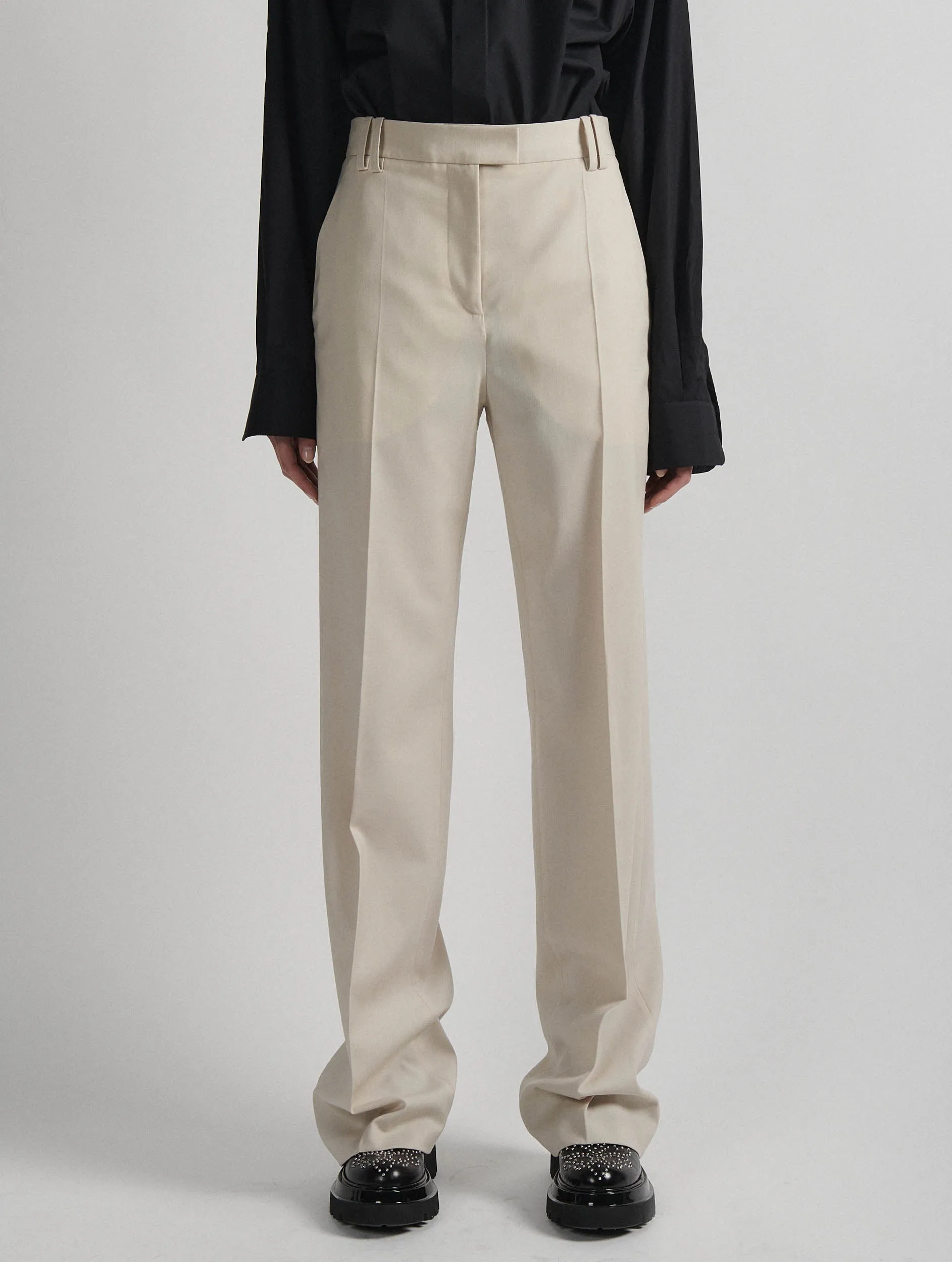 Off-white wool gabardine high-waisted trousers