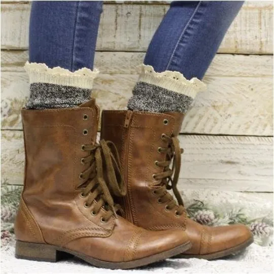 ORGANIC  lace boot crew socks - salt n pepper