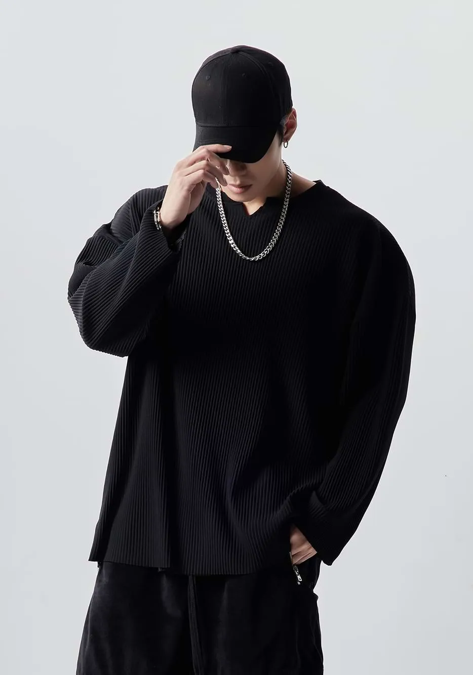 Oversized Ribbed Long Sleeve Shirt