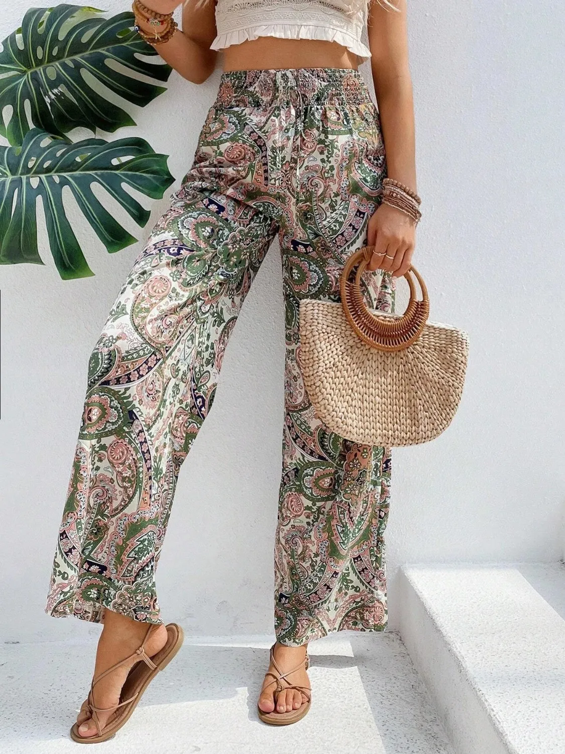 Paisley Printed Wide Leg Pants