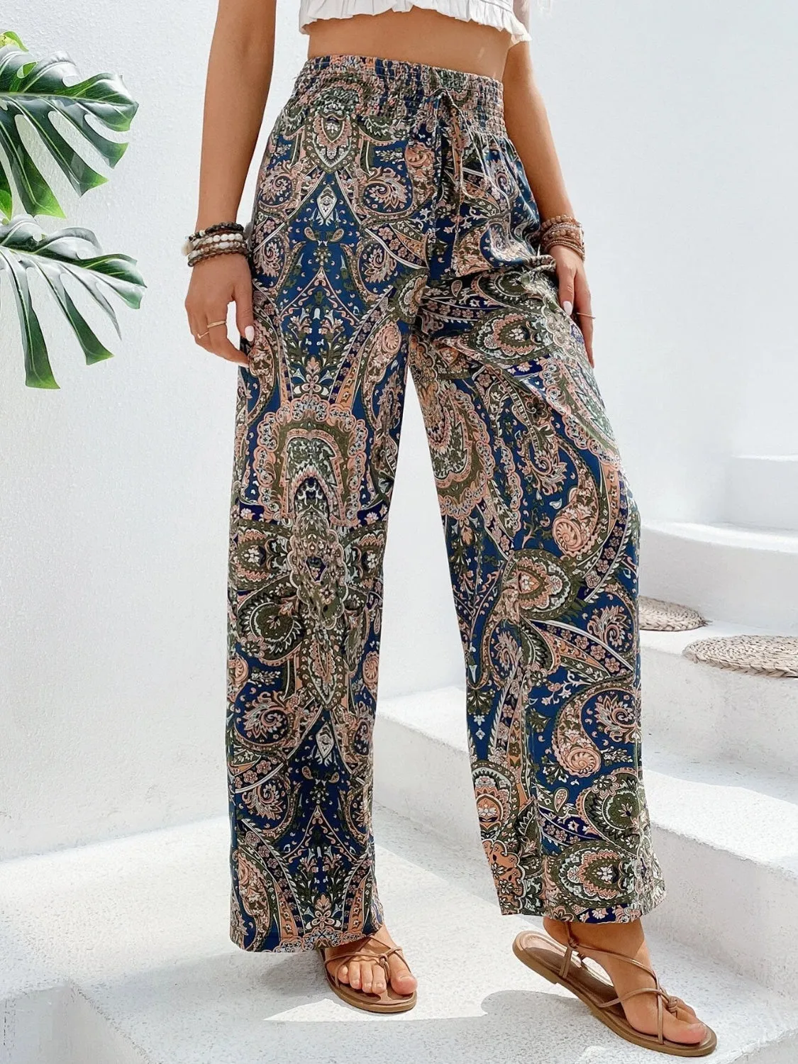 Paisley Printed Wide Leg Pants