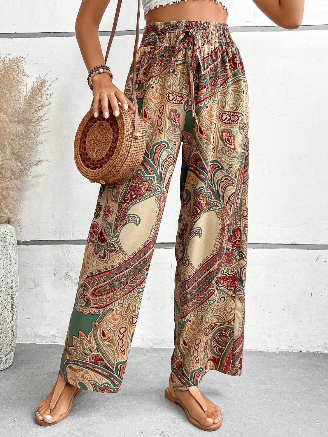 Paisley Printed Wide Leg Pants