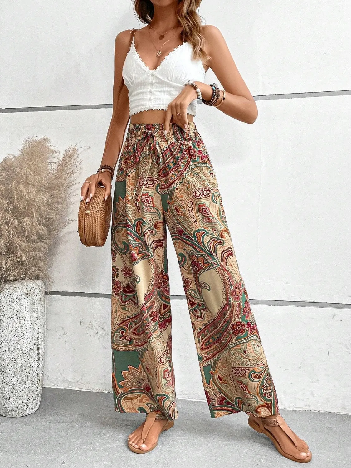 Paisley Printed Wide Leg Pants