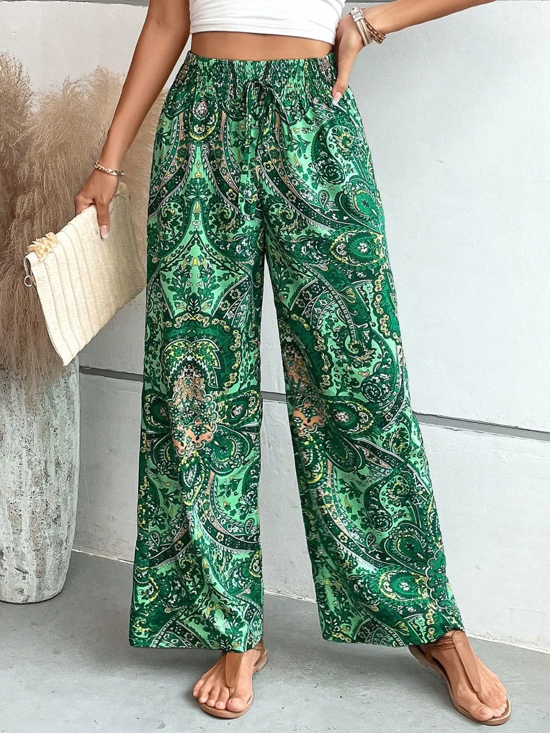 Paisley Printed Wide Leg Pants